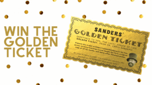 A golden ticket with a photo of founder and Executive Director Chris Sanders's face appears next to the words "Win the Golden Ticket."