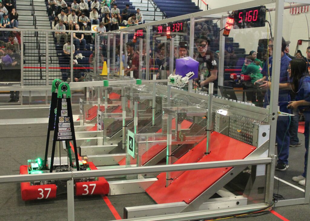 Team 3737's robot competes. 