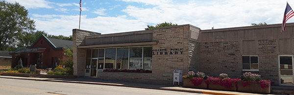 The exterior of the Gillet Public Library building. 
