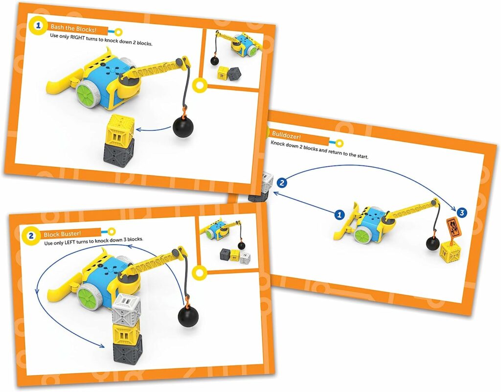 Three Botley activity cards are shown, demonstrating different things the robot can do with obstacles. 
