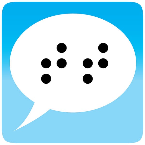 The image for the Talking Typer app, displaying Braille cells in a talking bubble. 