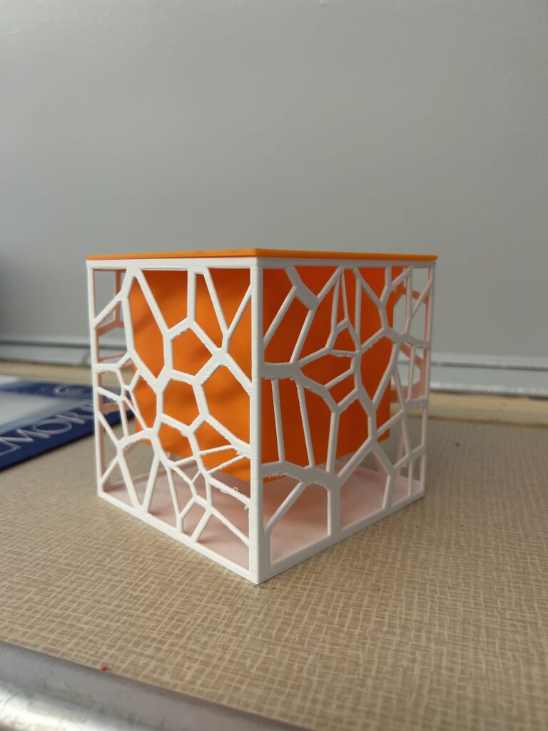 A 3D printed box designed by a student in the middle school makerspace. 