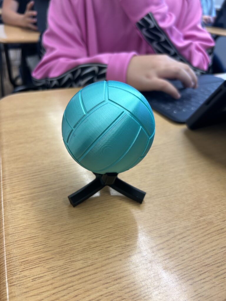 A student-designed 3D ball on a stand. 