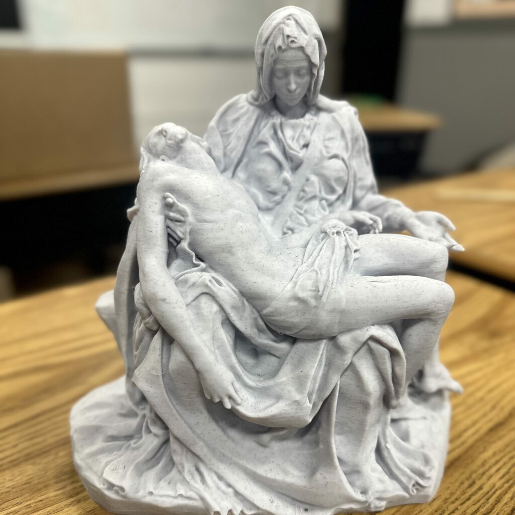 A 3D print of Michelangelo's Pietà, printed with marble filament. 