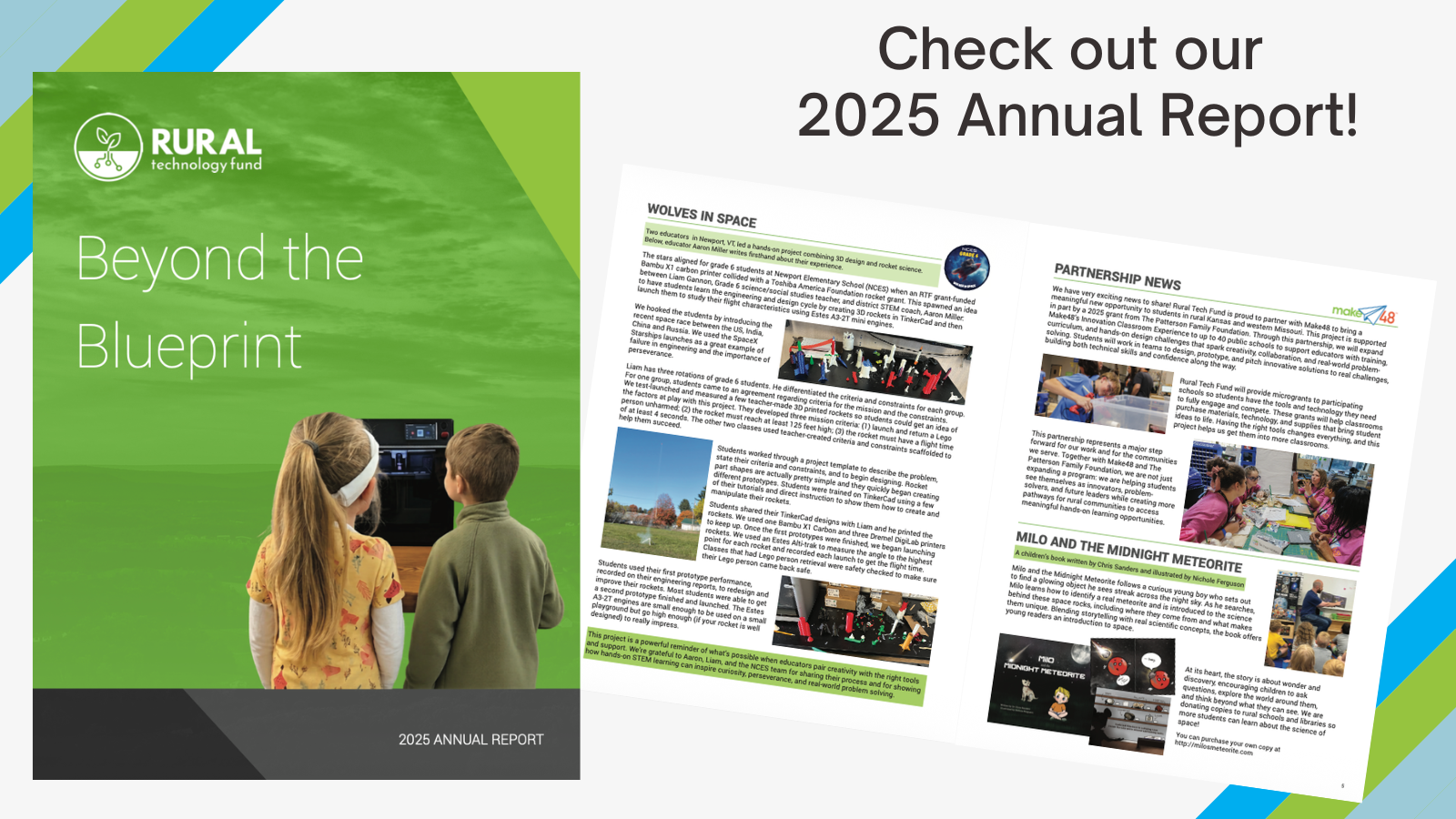 A screengrab of the front of our 2025 Annual Report, plus an inside spread, along with the words, "Check out our 2025 Annual Report!"