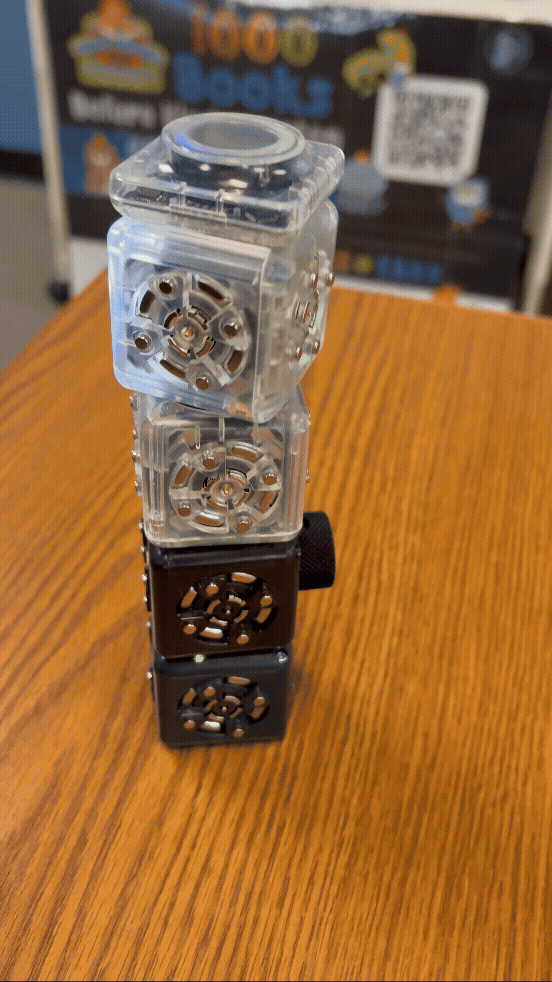 A Cubelet build with a spinning top at the Rolla Public Library event station. 